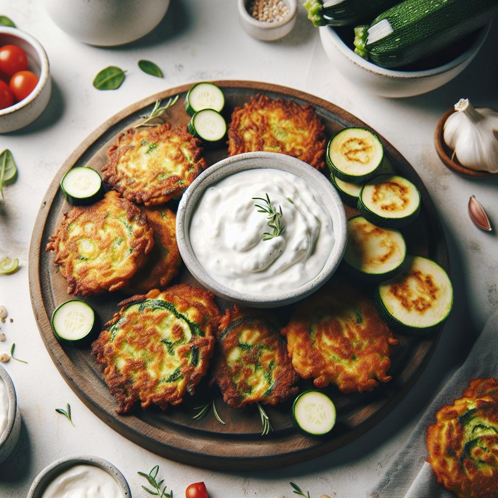 Crispy Zucchini Fritters with Creamy Yogurt Dip Delight