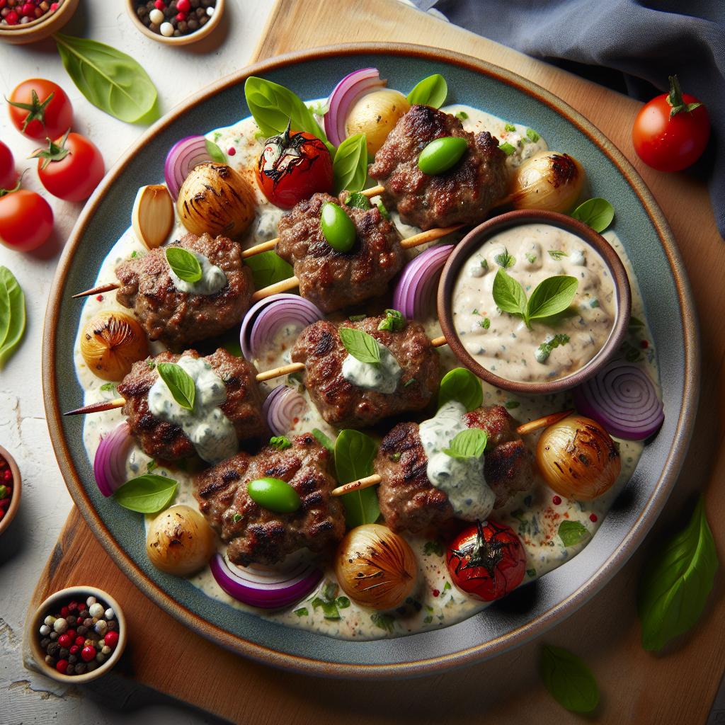 Savory Beef Kofta Kebabs with Creamy Garlic Sauce Delight